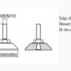 Állítható láb 50mm talppal, M10x60-as szárral. 100 db, küllős