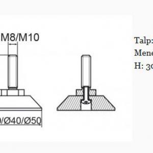Állítható láb 50mm talppal, M8x30-as szárral. 100 db, küllős