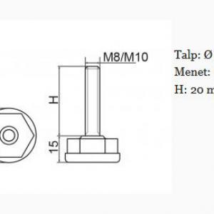 Állítható láb Ø 30mm talppal, M10x20-as szárral. 100 db, 6SZ