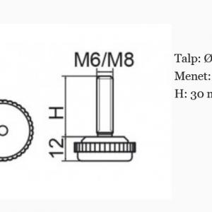 Állítható láb Ø 30mm talppal, M6x30-as szárral. 100 db, recés