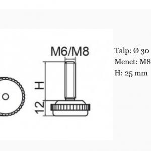 Állítható láb Ø 30mm talppal, M8x25-ös szárral. 100 db, recés