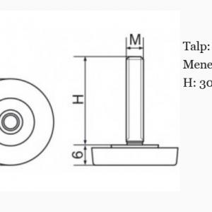 Állítható láb Ø 30mm talppal, M8x30-as szárral. 100 db , lapos