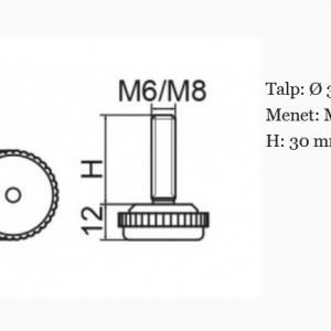 Állítható láb Ø 30mm talppal, M8x30-as szárral. 100 db , recés