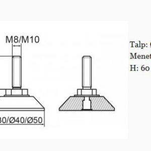 Állítható láb Ø 40mm talppal, M10x60-as szárral. 100 db, küllős