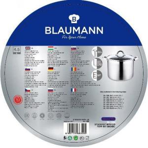 Blaumann Gourmet Line rozsdamentes fazék+üvegfedő, 20x14,5 cm, 4,3 liter, indukciós, BL-1008