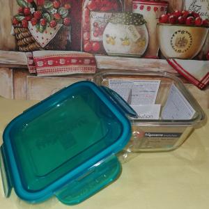 Bormioli Rocco Evolution türkiz szögletes üveg tároló+műanyag tető, 14x14x8 cm,