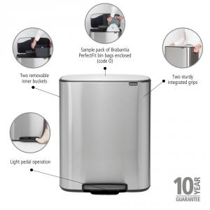 BRABANTIA BO PEDAL BIN pedálos szemetes 2x30l MATT STEEL FPP, 211461