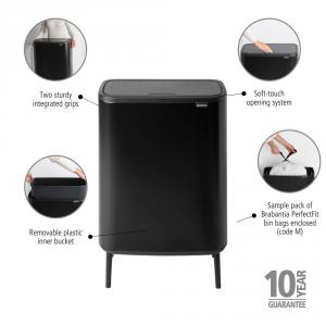 BRABANTIA BO TOUCH BIN HI patentos szemetes 60l, MATT Black, fekete, 130229