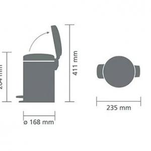 Brabantia PEDAL BIN NEWICON pedálos szemetes 3L MATT BLACK, fekete, 113321