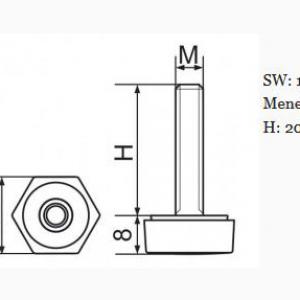 Hatszögletű állítható láb 19 mm széles talppal, M6x20-as szárral 100 db, HL