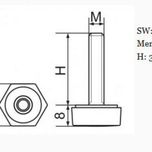 Hatszögletű állítható láb 19 mm széles talppal, M6x30-as szárral. 100 db HL