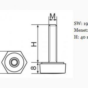 Hatszögletű állítható láb 19 mm széles talppal, M6x40-es szárral. 100 db HL