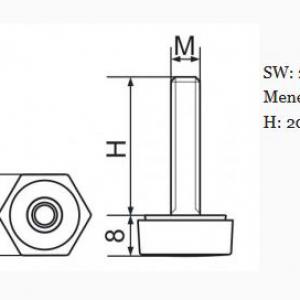 Hatszögletű állítható láb 24 mm széles talppal, M8x20-as szárral. 100 db HL