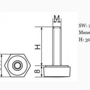 Hatszögletű állítható láb 24 mm széles talppal, M8x30-as szárral. 100 db HL