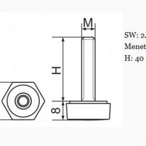 Hatszögletű állítható láb 24 mm széles talppal, M8x40-es szárral. 100 db HL