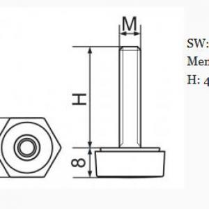Hatszögletű állítható láb M8x40-es szárral, 19 mm széles talppal, M8x40-es szárral. 100 db HL