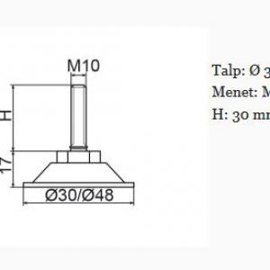 Horganyzott acél állítható láb M10x30-as szárral, 30mm talppal, 100 db HZ