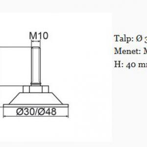 Horganyzott acél állítható láb Ø 30mm talppal, M10x40-es szárral. 100 db HZ