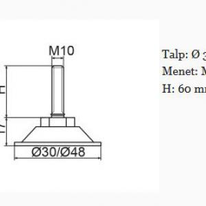Horganyzott acél állítható láb Ø 30mm talppal, M10x60-as szárral. 100 db HZ