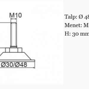 Horganyzott acél állítható láb Ø 48mm talppal, M10x30-as szárral. 100 db HZ