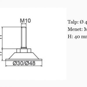 Horganyzott acél állítható láb Ø 48mm talppal, M10x40-es szárral. 100 db HZ