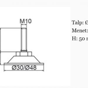 Horganyzott acél állítható láb Ø 48mm talppal, M10x50-es szárral. 100 db HZ