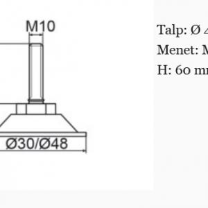 Horganyzott acél állítható láb Ø 48mm talppal, M10x60-as szárral. 100 db HZ