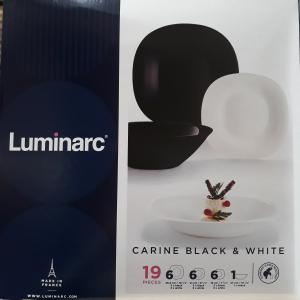 LUMINARC CARINE fekete-fehér 19 részes üveg étkészlet, 502627