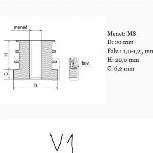 Menetes csődugó 20mm, M8 menettel. 100 db