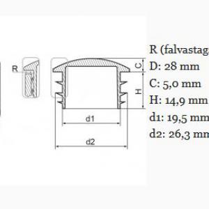 Műanyag DOMBORÚ csődugó 28 mm. Kiszerelés: 100 db