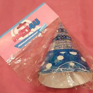 Papírcsákó Boldog születésnapot felirattal, kék, 16 cm, 6 db