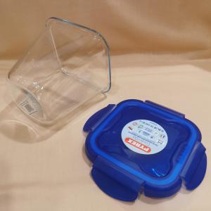Pyrex Cook&Go; szögletes üvegtál+műa.fedő, 12X12X12 cm, 0,8 liter, 203243