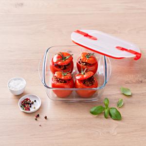 Pyrex Cook Heat; szögletes sütőtál, műanyag tető, 25X22X7 cm, 2,2 liter, 203225