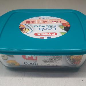 PYREX COOK STORE szögletes üveg sütőtál+műanyag tető, 20X17X6 cm, 1l, 203133