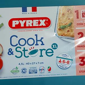 Pyrex Cook Store; üveg sütőtál, műanyag tető, 40X27X7 cm, 4,5 liter, 203223