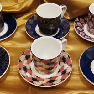 R2S.126PECK Porcelán eszpresszócsésze+alj 6 személyes, 100 ml dobozban,Coffee Mania Peacock