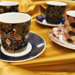 R2S.126PECK Porcelán eszpresszócsésze+alj 6 személyes, 100 ml dobozban,Coffee Mania Peacock