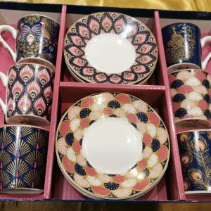 R2S.126PECK Porcelán eszpresszócsésze+alj 6 személyes, 100 ml dobozban,Coffee Mania Peacock