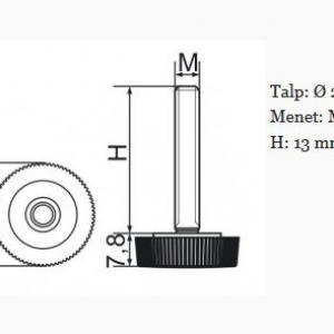 Recézett állítható láb 20mm méretű talppal, M5x13-as szárral. 100 db