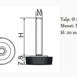 Recézett állítható láb 20mm méretű talppal, M5x20-as szárral. 100 db
