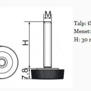 Recézett állítható láb 20mm méretű talppal, M5x30-as szárral. 100 db