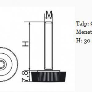 Recézett állítható láb 20mm méretű talppal, M6x30-as szárral. 100 db