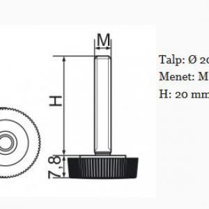 Recézett állítható láb 20mm méretű talppal, M8x20-as szárral. 100 db
