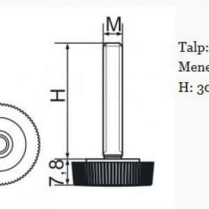 Recézett állítható láb 20mm méretű talppal, M8x30-as szárral. 100 db