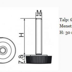 Recézett állítható láb 25mm méretű talppal, M5x30-as szárral. 100 db