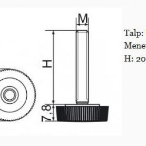 Recézett állítható láb 25mm méretű talppal, M6x20-as szárral. 100 db