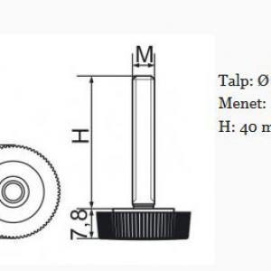Recézett állítható láb 25mm méretű talppal, M6x40-es szárral. 100 db