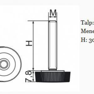Recézett állítható láb 25mm méretű talppal, M8x30-as szárral. 100 db