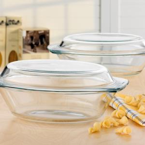 Simax hőálló ovális üvegtál fedővel, 2,4 liter+1,2 liter