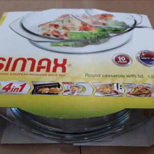 Simax kerek sütőtál, 1 liter+ 0,4 liter fedő,